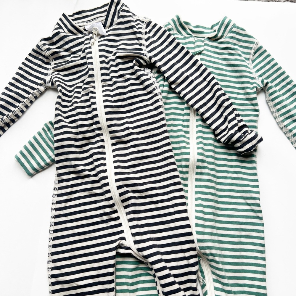 Hanna Andersson Striped Long Sleeve Footless‎ Zip Pajamas Bundle 6-12 Months
